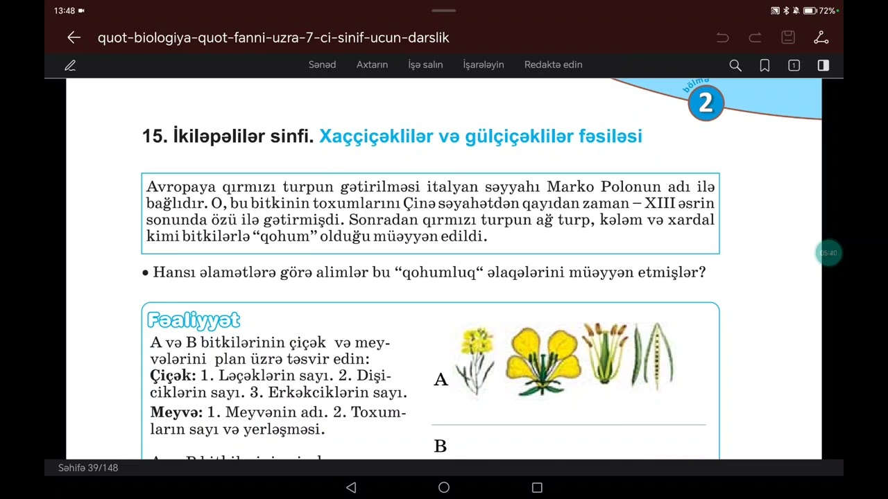 Örtülütoxumlular şöbəsi. İkiləpəlilər sinfi. Xaçiçekli, Gülçiçekli,paxlalı,badımcançiçekliler  