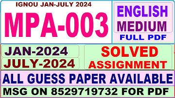 MPA 003 solved assignment 2024 / mpa 003 solved assignment Jan / july 2024 / ignou pgddm mpa 003