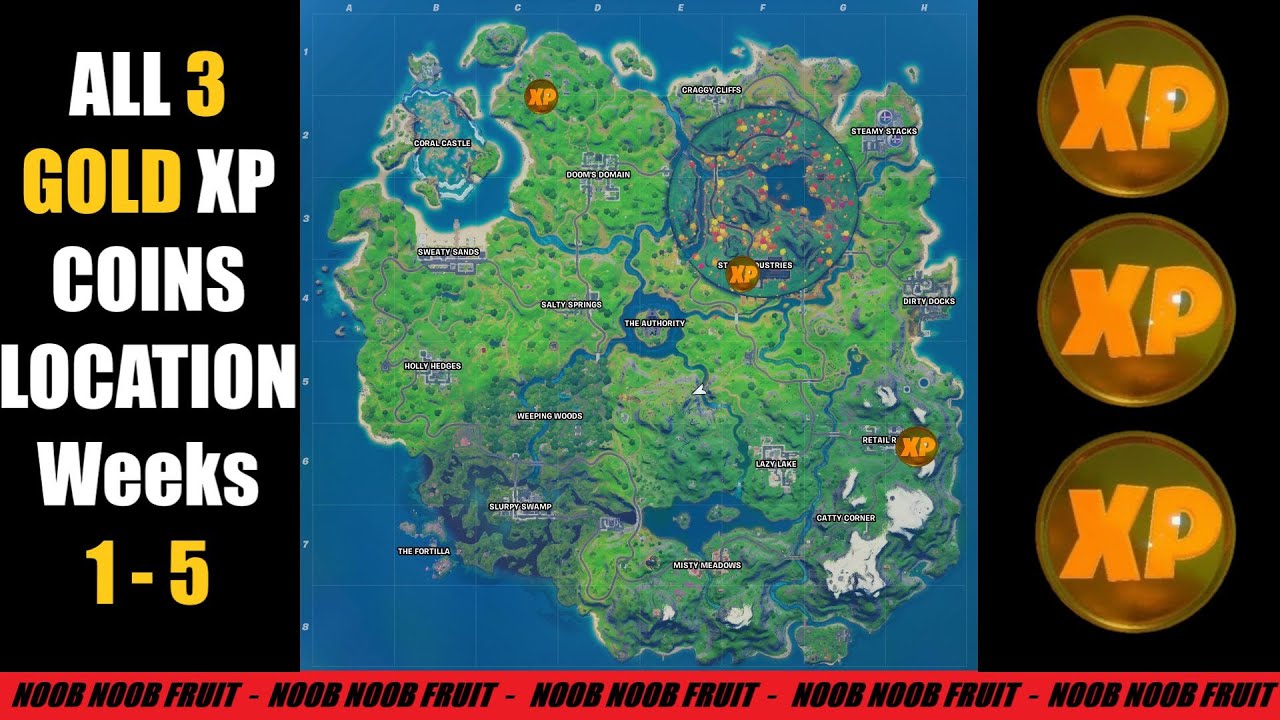 Xp Coin Map Week 5 All 3 Gold XP Coins Locations in Fortnite (week 1-5)! - Good as Gold ...