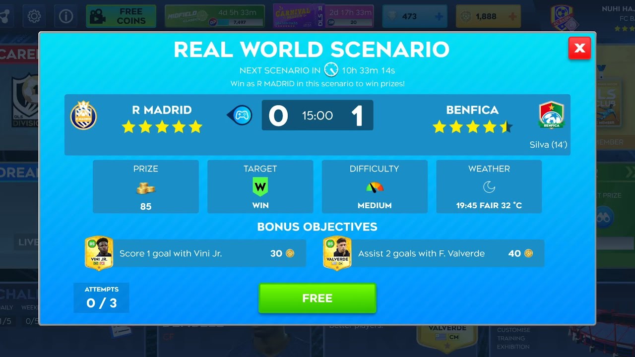 DLS 26 scenario: Real Madrid VS Benfica Lisbon