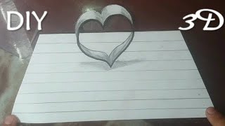 DIY_3D heart drawing py creativity  رسم قلب ثلاثى الابعاد هادندهش فى الاخر من القص