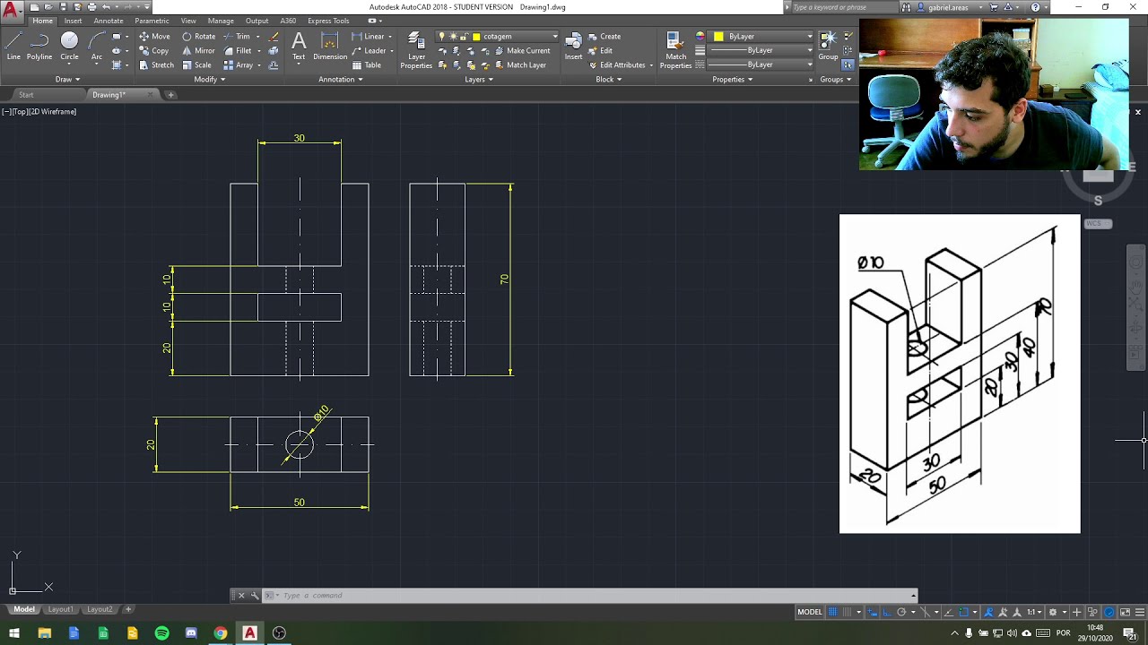 Exercício - Vistas Ortogonais e Cotagem (Programa AUTOCAD 2017)