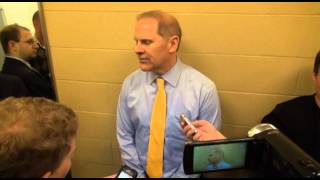 John Beilein reacts to Michigan's 73-71 victory over Tennessee in the Sweet 16