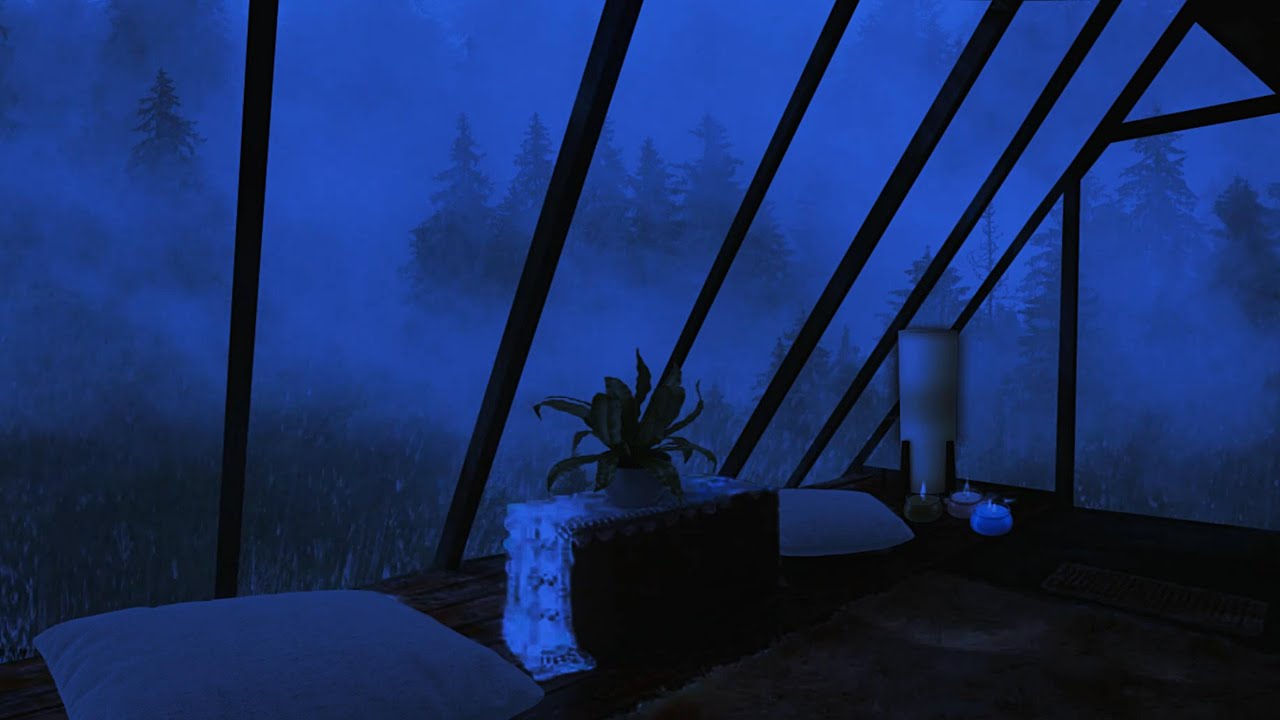 Download 12 Hours of Extra Heavy Rain and Thunder in Foggy Glass Forest Room-Sleep instantly with Rain Sounds