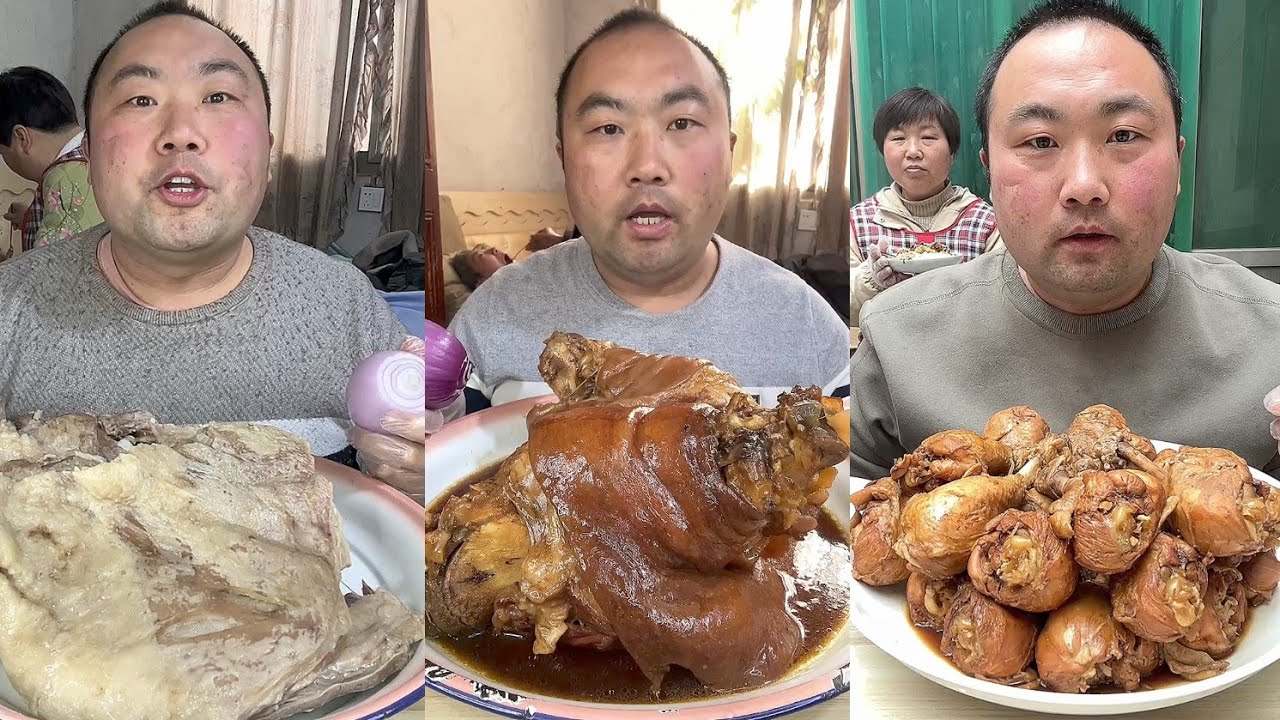 Mukbang # Part 225: Eat Sea Conch pig brain 🧠 belly pork bone head pig #noodles #meat #foodie #beef 
