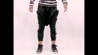 スピードオレンジ：サイドラインジャージサルエルパンツ[B042]
