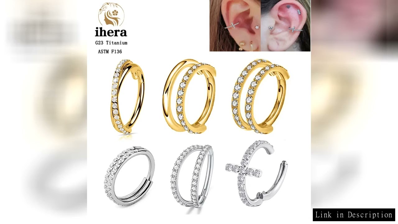 G23 Titanium Nose Ring Clicker Ear Cartilage Tragus Helix Daith Round Earrings Hoops CZ 16G Hinged S