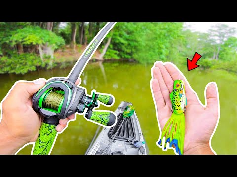 FROG Fishing for GIANT Bass in HIDDEN Lakes (Kayak Fishing) 