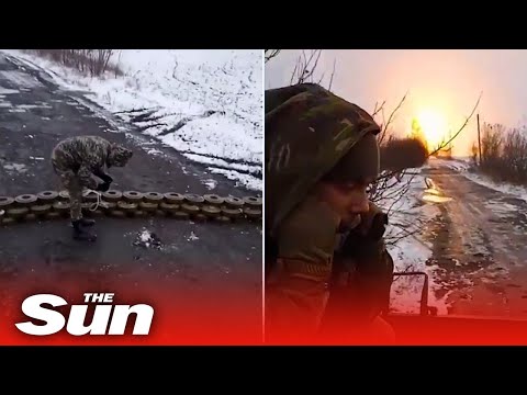 Ukrainian soldiers detonate wall of unexploded Russian mines in huge explosion