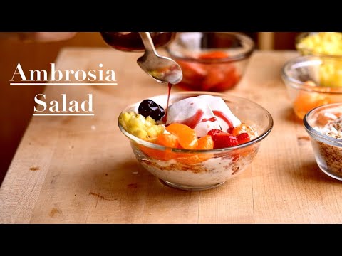 Ambrosia salad with toasted coconut cream and chantilly, from the video
