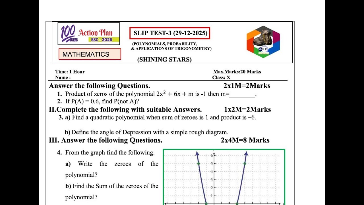 AP 10th class  DISTRICT COMMON EXAMINATION BOARD, Revision test-3 Maths papers 2026 Shining stars