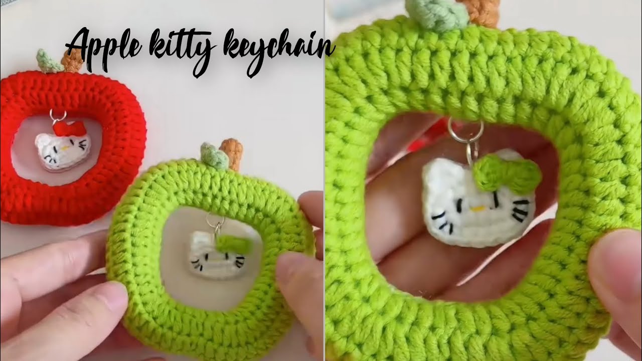 Apple kitty keychain Crochet for beginners ❣️