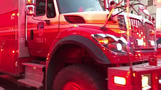 FDNY TSU1 TRUCK TAKING UP FROM A 3RD ALARM FIRE ON WEST 19TH STREET IN CHELSEA, MANHATTAN, NEW YORK.