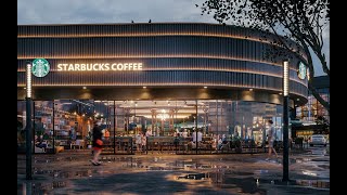 CGSOREAL Starbucks Coffee Exterior Street View D5 Render