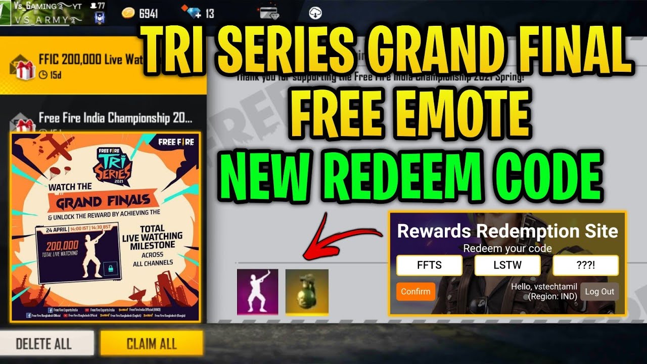 FREE FIRE TRI SERIES GRAND FINAL REDEEM CODE
