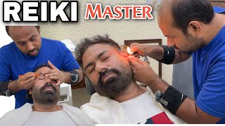 Reiki master Head massage, back massage with Fire Ear removal 💈ASMR Relaxation