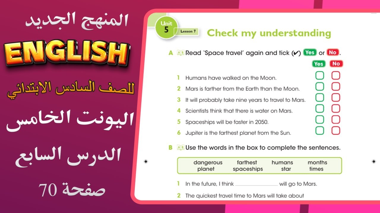 الدرس السابع اليونت الخامس انكليزي سادس ابتدائي المنهج المحدث