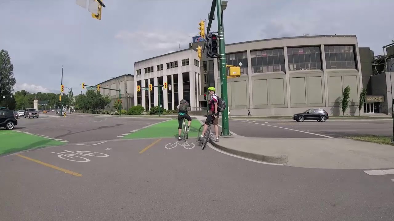 Cycling on Burrard Bridge - Protected Bike Lane with Jersey Barriers