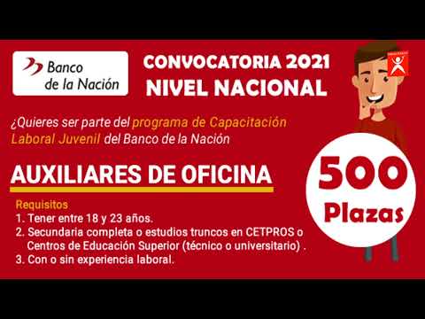 BANCO DE LA NACIÓN: Requisitos Capacitación Laboral Juvenil - 500 Auxiliares de Oficina