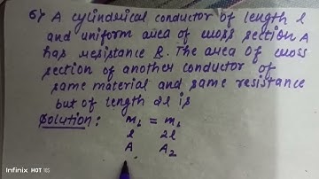 A cylindrical conductor of length L and uniform area of cross section A has resistance R.....