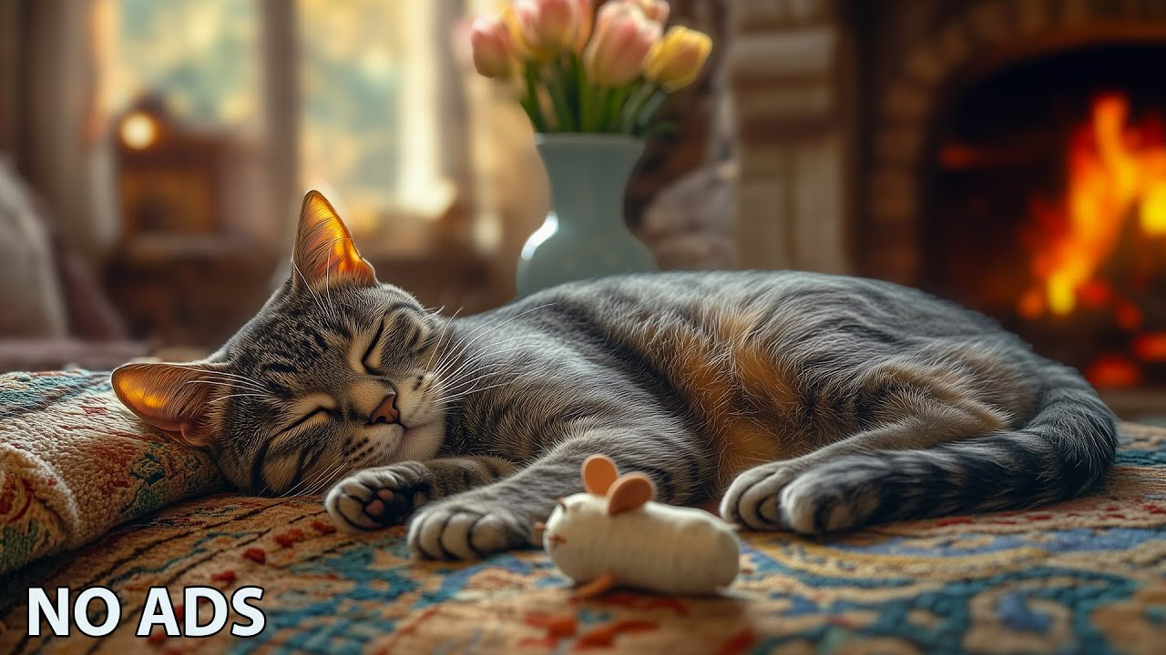 Cat Music for Anxiety! Music for Cat Stress Relief💖Stress Relief & Cozy Ambience Fireplace🔥No Ads
