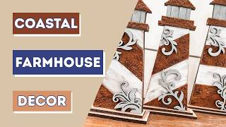 Coastal Farmhouse Lighthouse Trio DIY Kit | Beach Decor Craft Tutorial | Nautical Wood Decor