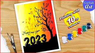 Happy New year painting with 10 rs colors || Easy happy new year drawing tutorial screenshot 4