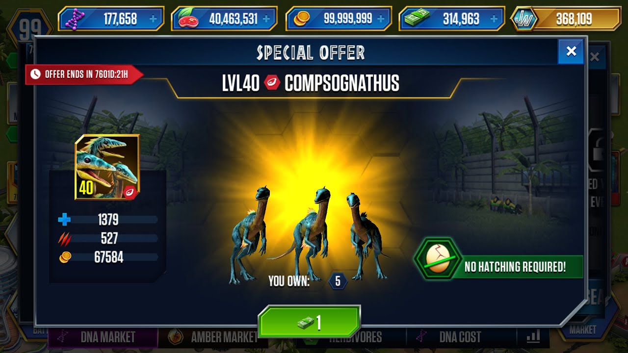 1 CASH for 5X COMPY LEVEL 40 IN SHOP! | Jurassic World: The Game - YouTube