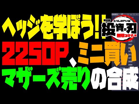 ヘッジ（225OP+225先物+マザーズ先物の合成ポジション）の説明、現在実際にテスト実践している画面で説明しています。225OPやヘッジ（保険）に興味がある方は一緒に修行してまいりましょう！！