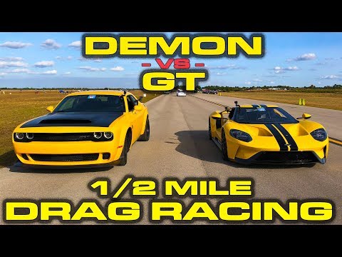 1st new Ford GT down the 1/2 Mile vs Dodge Demon –  Drag Racing at Wannagofast