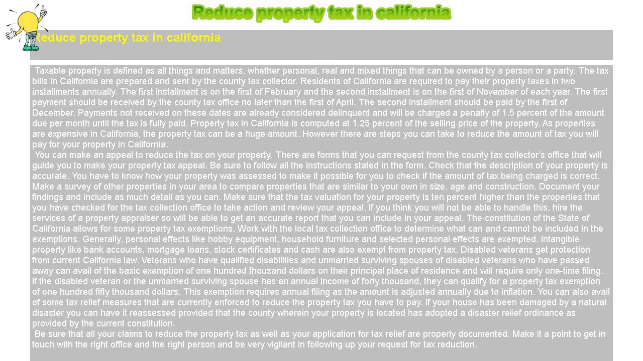 How to Reduce property tax in california YouTube