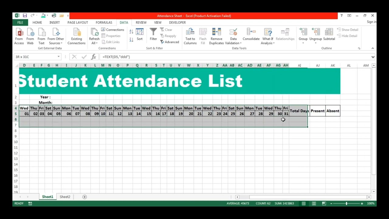 Automatic Attendance Sheet | Attendance Sheet in Excel | MS Excel - YouTube