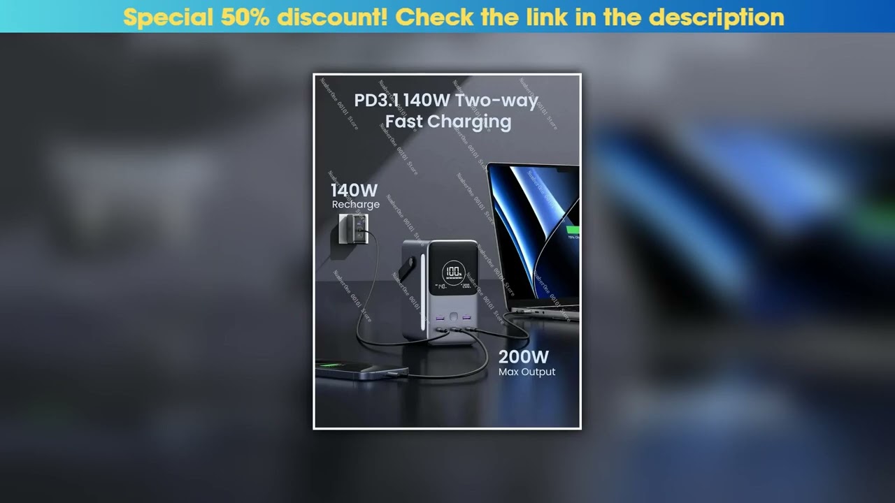 Deal 300W 48000mAh Portable Charger Power Bank with Smart Digital Display, Lighting and SOS Mode, 1