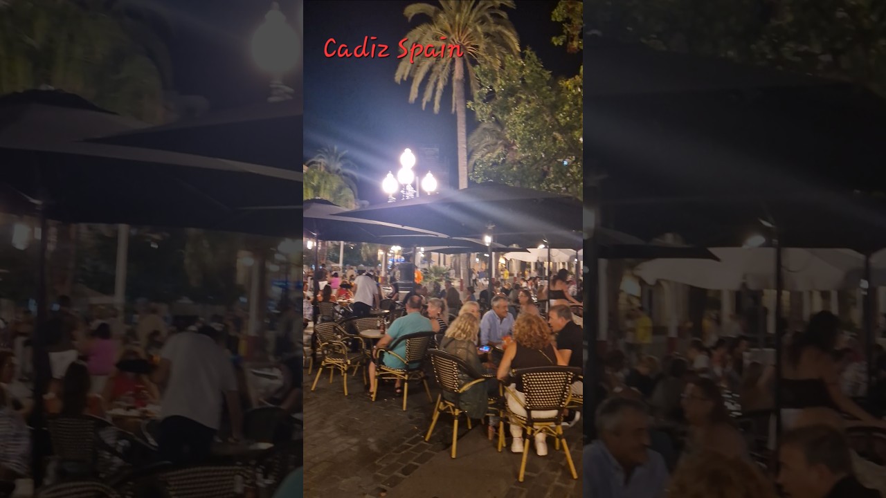 Walking Cadiz city downtown at night. 