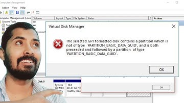 The selected GPT formatted disk contains a partition which is not of type 