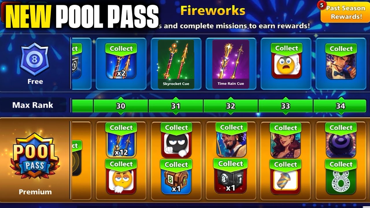New Pool Pass FIREWORKS Season Level Max + Birthday Bash9 ball Winstreak - 8 Ball Pool GamingWithK