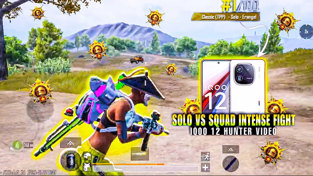 Solo Vs Squad Intense fight🔥IQOO 12 SMOOTH + 90FPS PUBG / BGMI TEST ...