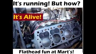 Ford flathead trick. It's running with only one head! Watch the valves and pistons!