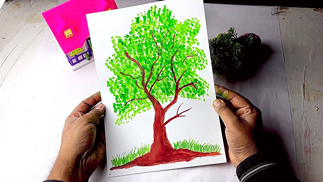 🎨 Tree Painting – Relaxing Nature Art | Step-by-Step Process 🌳