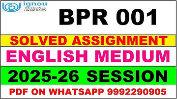 BPR 001 solved assignment 2025-26 in English || bpr 001 solved assignment 2026 || bpr1 2025-26