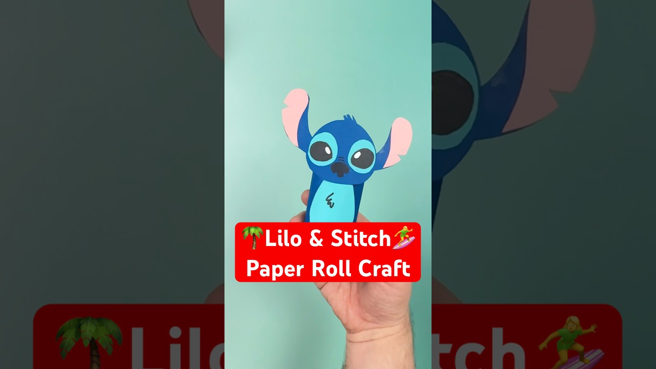 DIY Lilo & Stitch Puppet Craft for Kids Using a Toilet Paper Roll | Easy Stitch Summer Activity🌴
