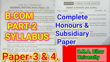 B.COM. PART-2 Syllabus Honours and subsidiary Paper-3 &4 . B.R.A. Bihar University, Muzaffarpur.
