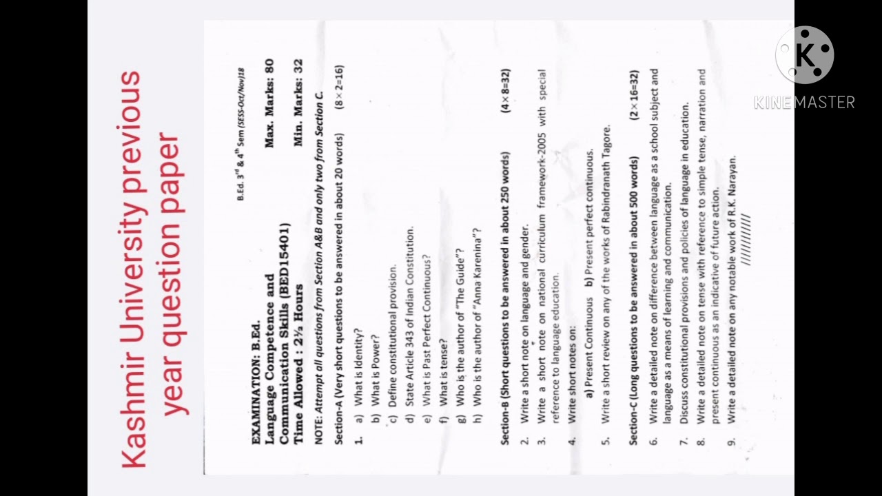 language competence and communication skills Kashmir University b.ed previous year question paper