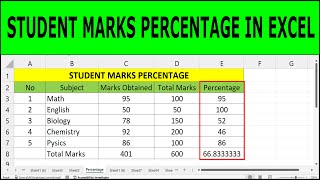 Calculate Percentage of Students Marks in Excel | how to calculate percentage in excel screenshot 3