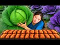 Harvest purple cabbage to sell at the market & Cook food with single mom