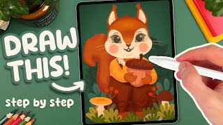 PROCREATE Tutorial - How to Draw a Cute Squirrel (FREE Template & Brushes)