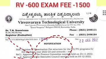 VTU REVISED EXAM FEE STRUCTURE FOR UG/PG STUDENTS|EFFECTS FROM 22-23