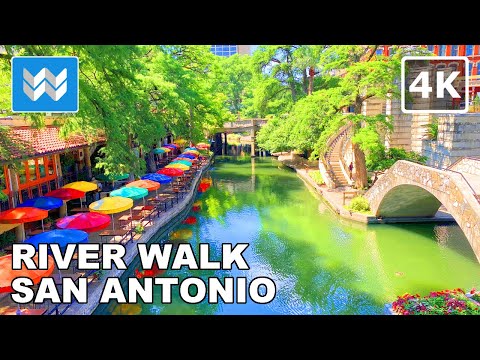 [4K] River Walk in San Antonio Texas USA - Virtual Walking Tour & Travel Guide 🎧 Binaural City Sound