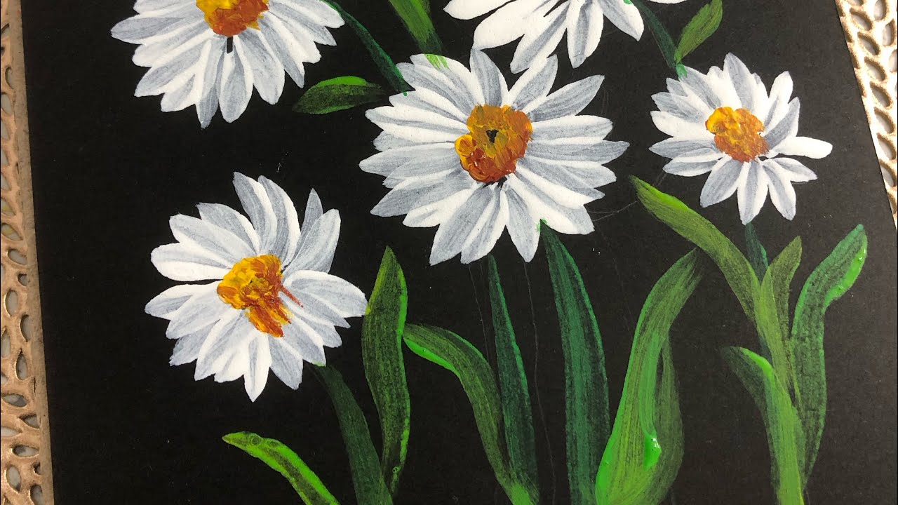 How to draw daisy flower painting / Acrylic painting tutorial for ...