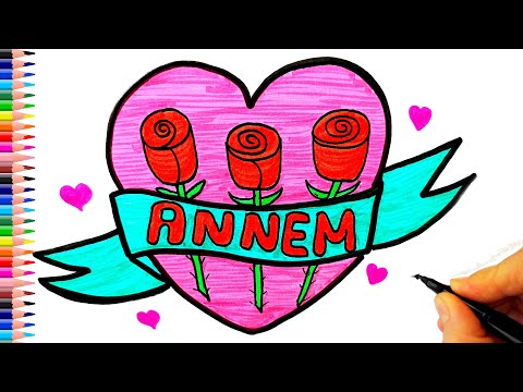 Anneler Günü Resmi Nasıl Çizilir? - How To Draw a Happy Mothers Day Cute - Anneler Günü Resmi Çizimi